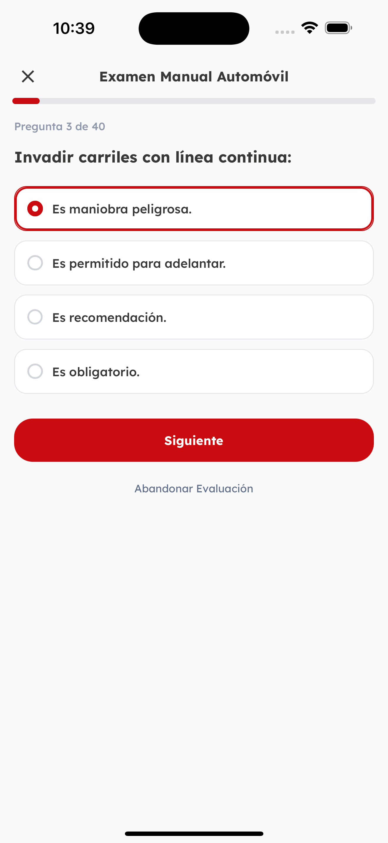Simulacro del examen en progreso