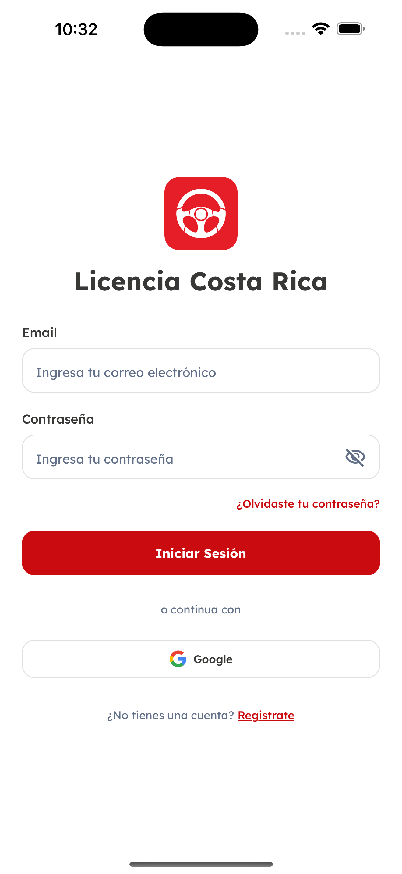Pantalla de inicio de sesión de la plataforma