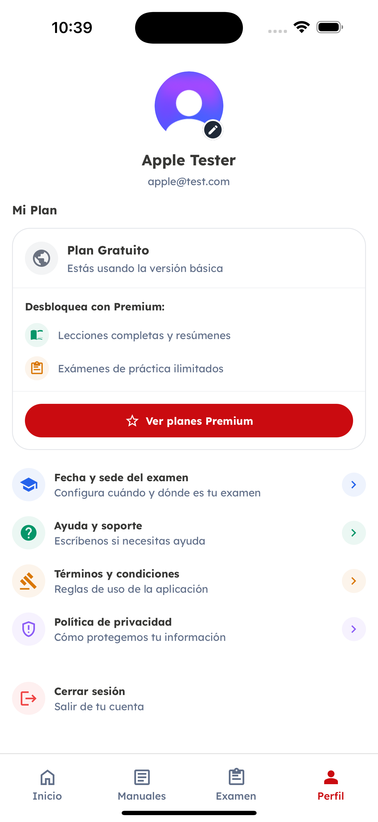 Pantalla con opciones de créditos y paquetes